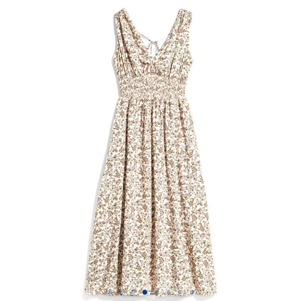 Waist-Defined Floral Sleeveless Tie-Back Smocked Maxi Dress